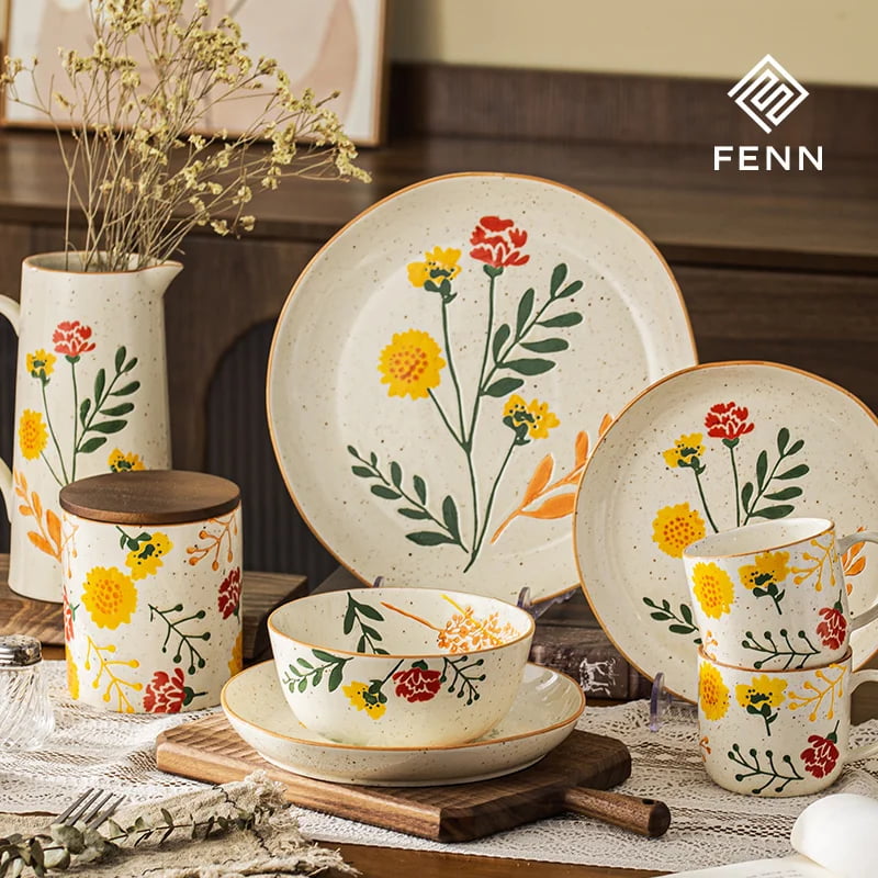 Hand-painted botanical tableware