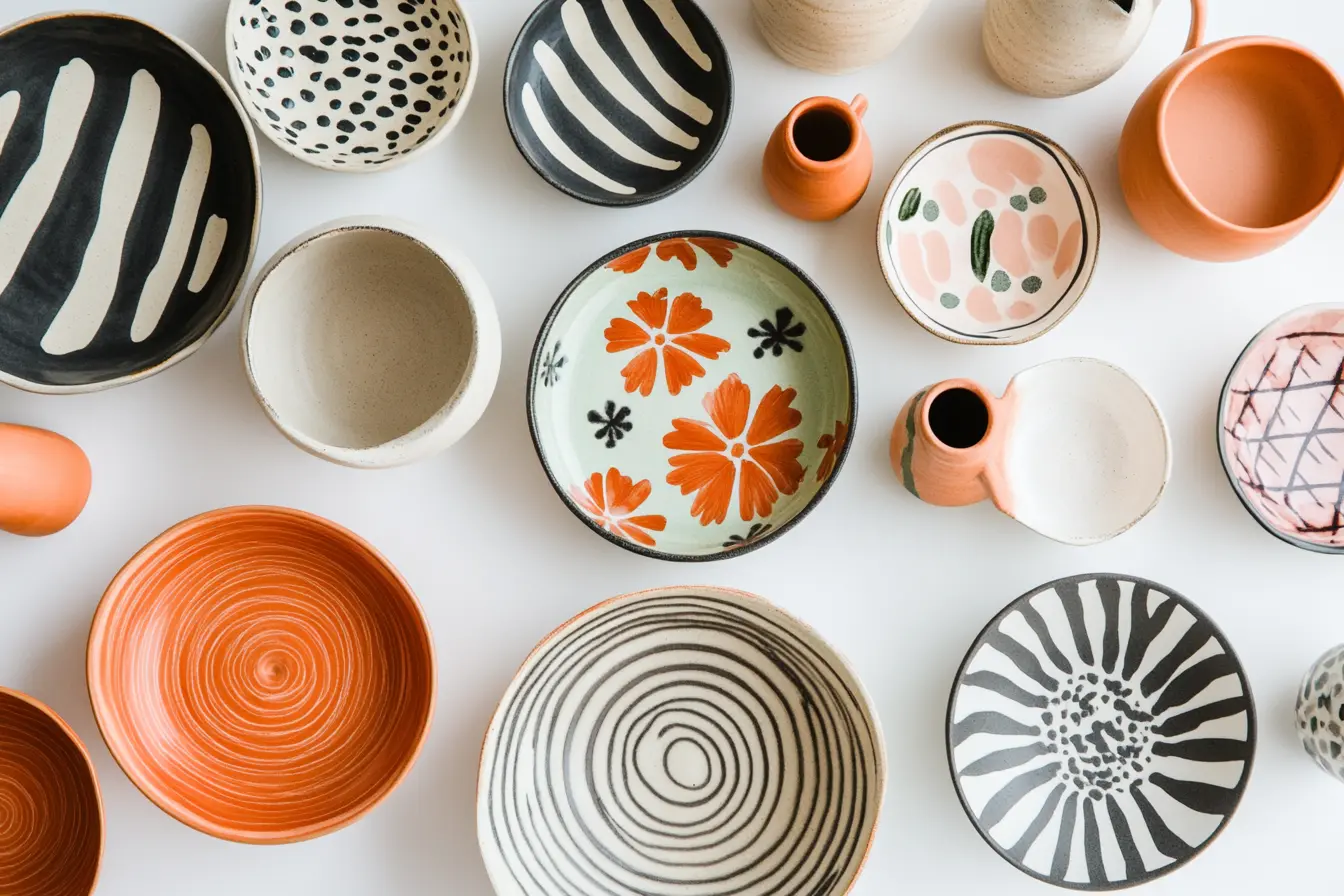 Story Vessels design line showcasing ceramic pieces with reactive glazes and decorative patterns