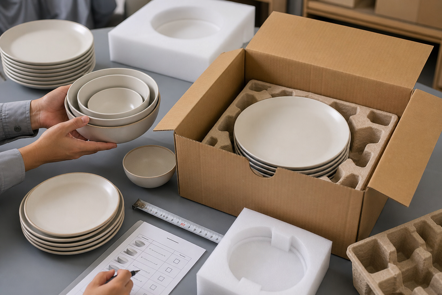 Private label ceramic plates and bowls tested for stackability, carton fit, and export packaging protection