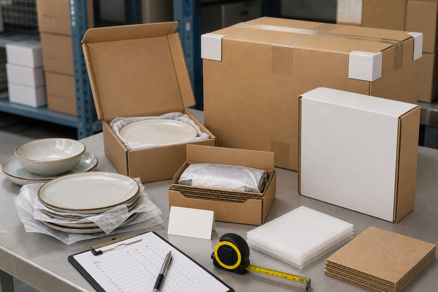 Ceramic dinnerware gift box packaging review with plates, bowls, inner protection, insert card, and carton check