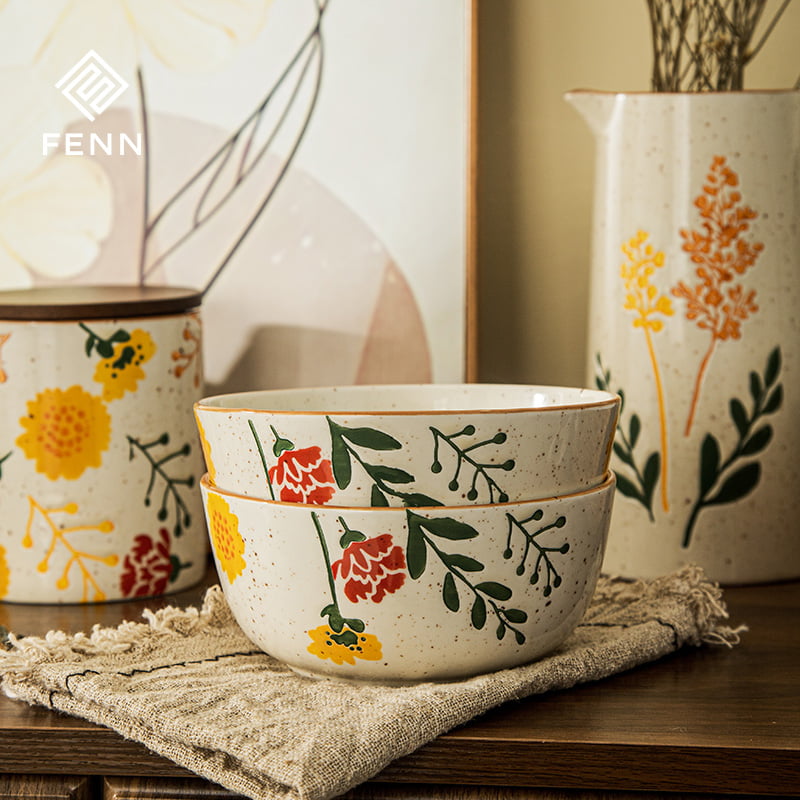 Hand-painted ceramic vase and matching tabletop collection
